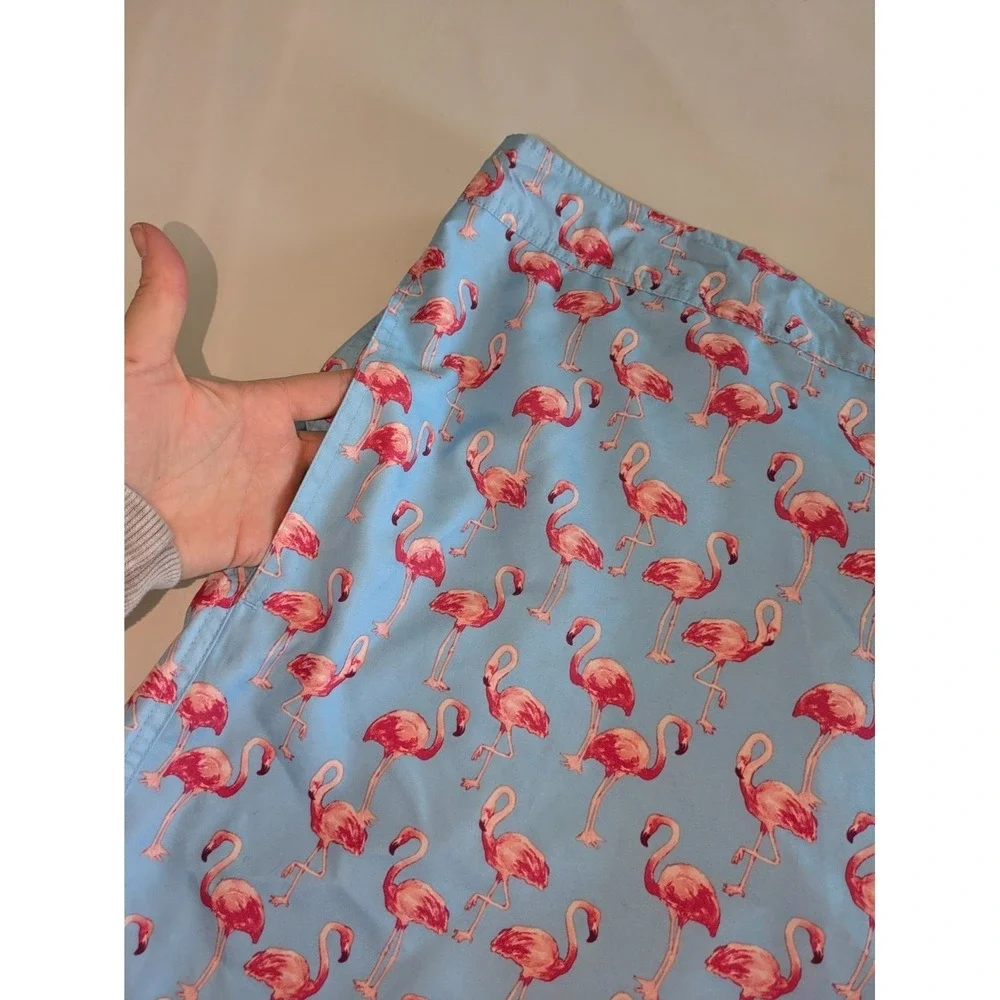 St Johns Bay Swim Shorts Tie Waist Size 3XLT Brief Lined Blue Pink Flamingos‎